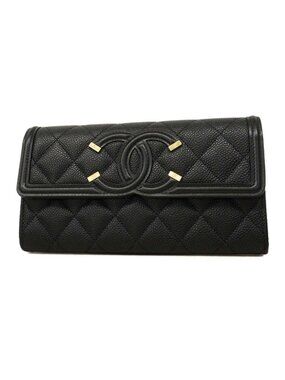 Chanel Wallet CC Filigree Caviar Leather Black Gold